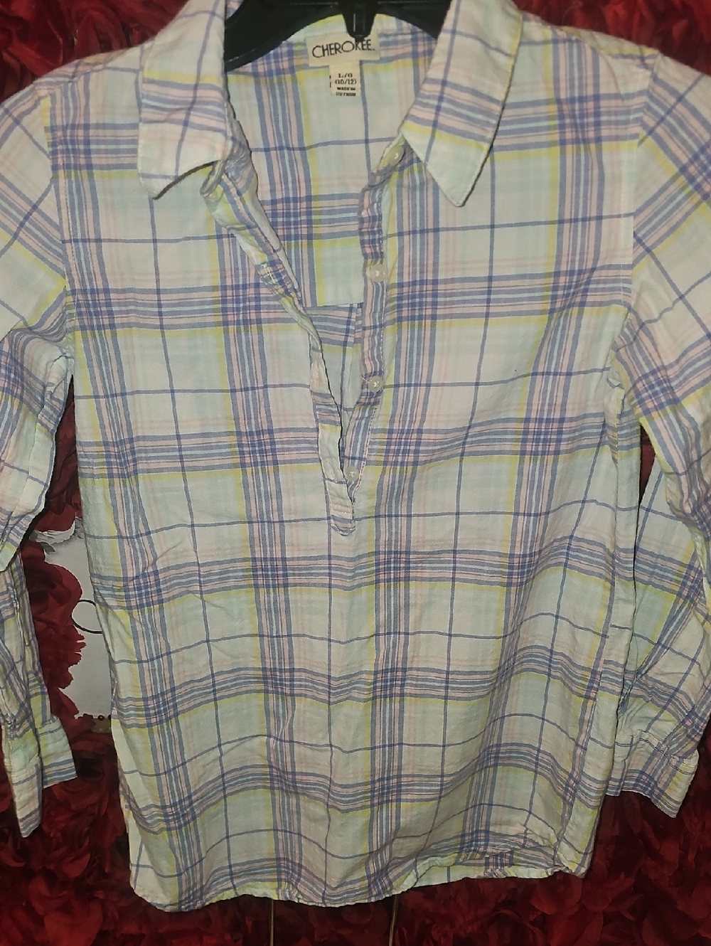 Cherokee Girls Pastel Plaid Button Down - Blue, Yellow, Lavender,Pink Size 10/12